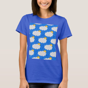 Raining Sunshine Clouds Pattern Design Blue T-Shirt
