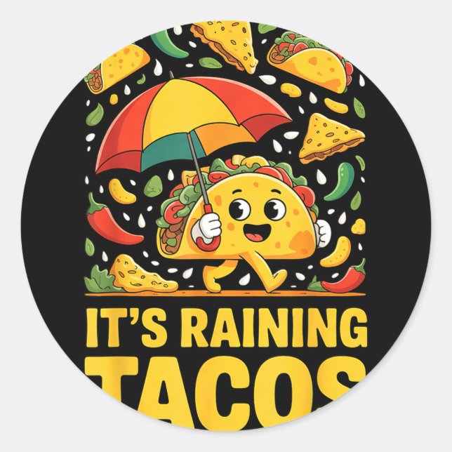 Raining tacos funny umbrella salsa nachos chip classic round sticker (Front)