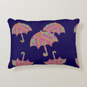 Raining Umbrellas Dk Blue Accent Pillow
