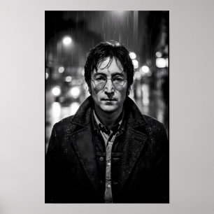 Rainlit Urban Solitude Noir Portrait Poster