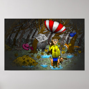 Rainy and Windy Autumn Day Poster