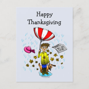 Rainy and windy day. Happy Thanksgiving Postcard