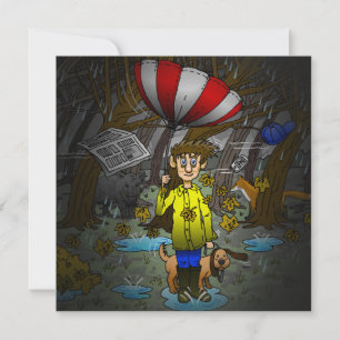 Rainy and windy day holiday card