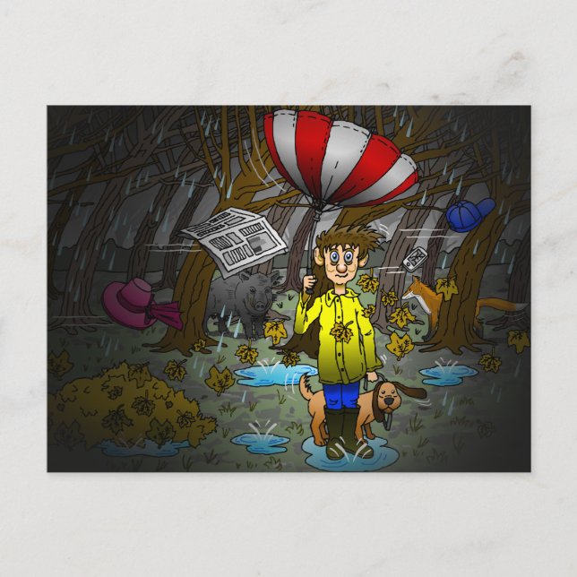 Rainy and windy day holiday postcard (Front)