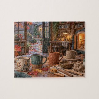 Rainy Autumn Pottery Studio Courtyard Jigsaw Puzzle