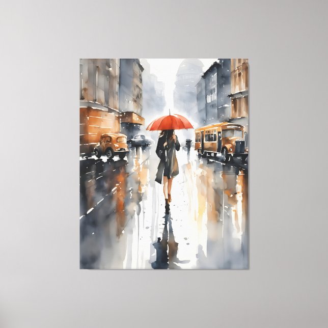 Rainy city watercolor art canvas print (Front)