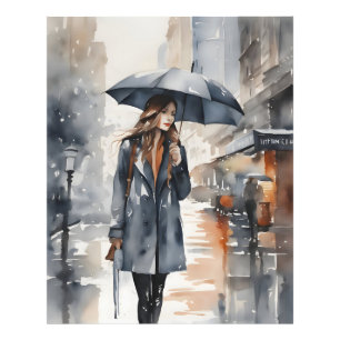 Rainy city watercolor art photo print