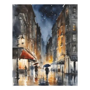 Rainy city watercolor art photo print