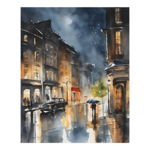 Rainy city watercolor art photo print