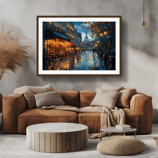 Rainy Cobblestone Street in Paris Canvas Print (Paris Cafe Wall Art)
