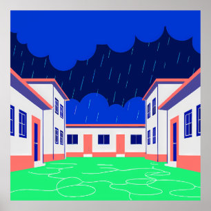 Rainy Courtyard Calm Poster