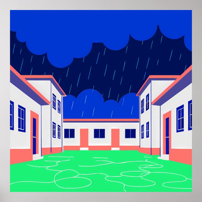 Rainy Courtyard Calm Poster (Front)