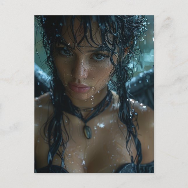Rainy Dark Angel Fantasy Postcard (Front)