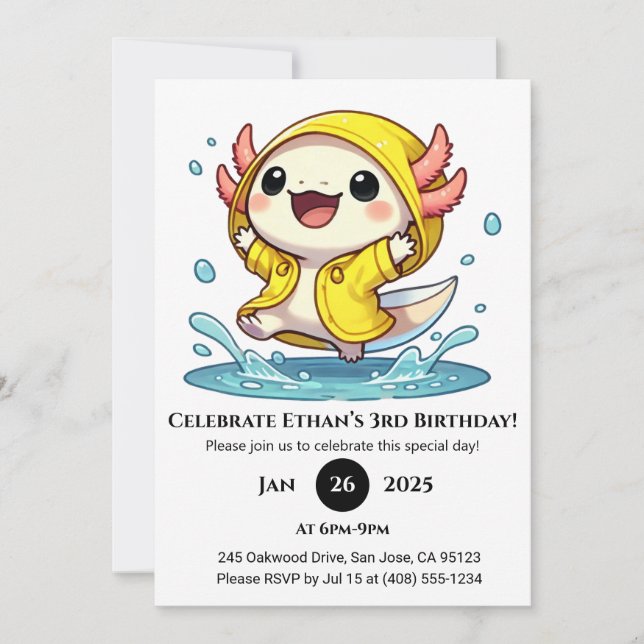 Rainy Day Axolotl Birthday Invitation (Front)