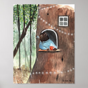 Rainy Day Bear Daydream Tea Time Illustration   Poster