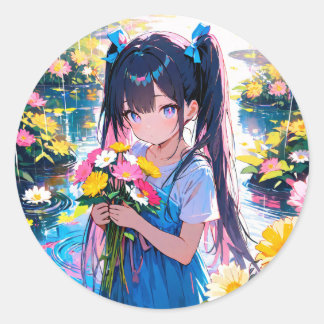 Rainy Day Blooms Classic Round Sticker