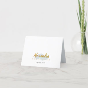 Rainy Day Blue and Gold Quinceanera Thank You Card