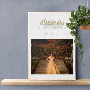 Rainy Day Blue & Gold Photo Quinceanera  Poster