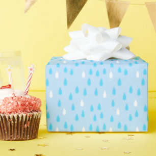 Rainy Day Blues Raindrops Rain Blue White Pattern Wrapping Paper