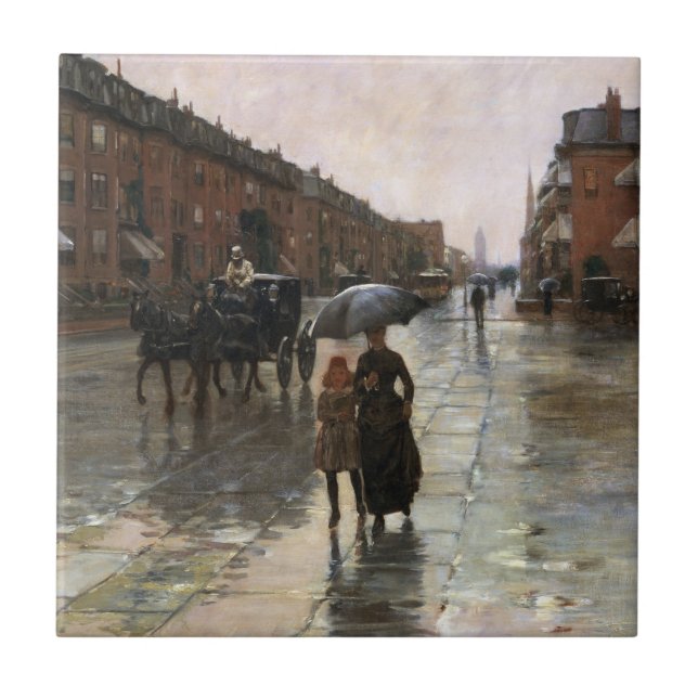 Rainy Day, Boston by Frederick Childe Hassam Tile (Front)
