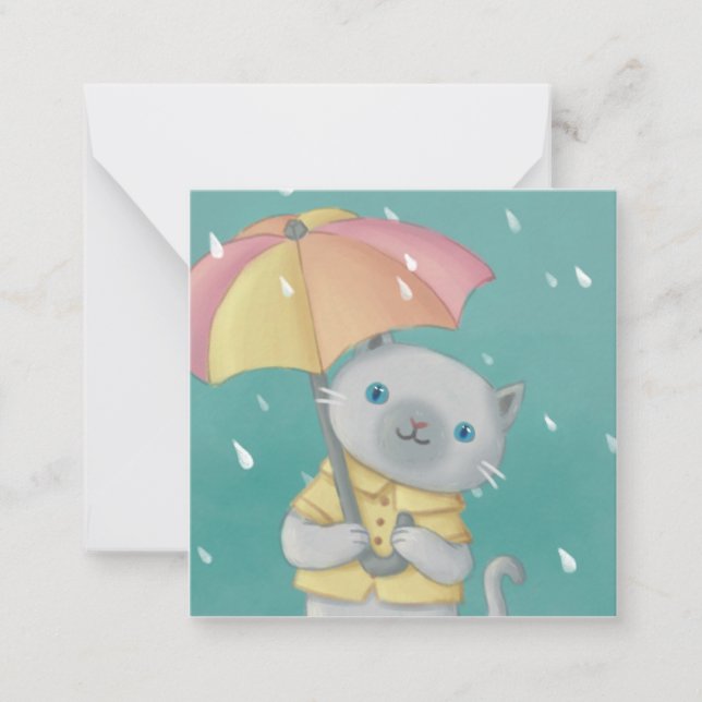 Rainy Day: Cat & Umbrella Illustration Card (Front)