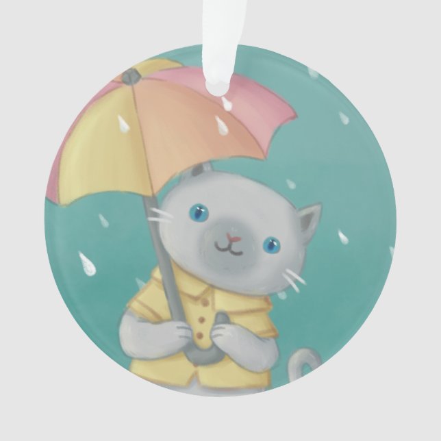 Rainy Day: Cat & Umbrella Illustration Ornament (Front)