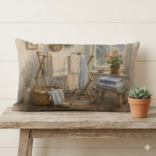 Rainy Day Cottage Laundry Room Lumbar Pillow