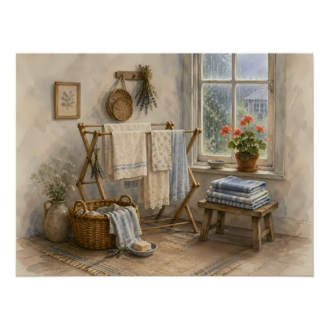 Rainy Day Cottage Laundry Room Poster (Front)