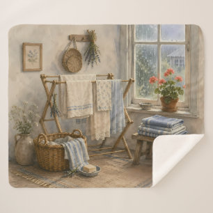 Rainy Day Cottage Laundry Room Sherpa Blanket