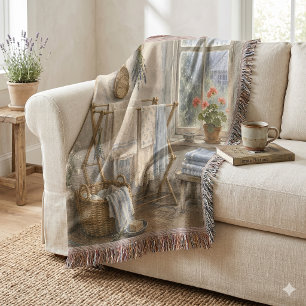 Rainy Day Cottage Laundry Room Throw Blanket