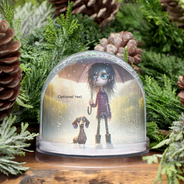 Rainy Day Dachshund Anime Snowglobe (Winter)