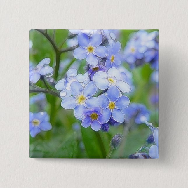 Rainy Day Forget Me Nots 2 Inch Square Button (Front)