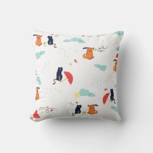 Rainy Day Friends: Cat Dog Vintage Throw Pillow