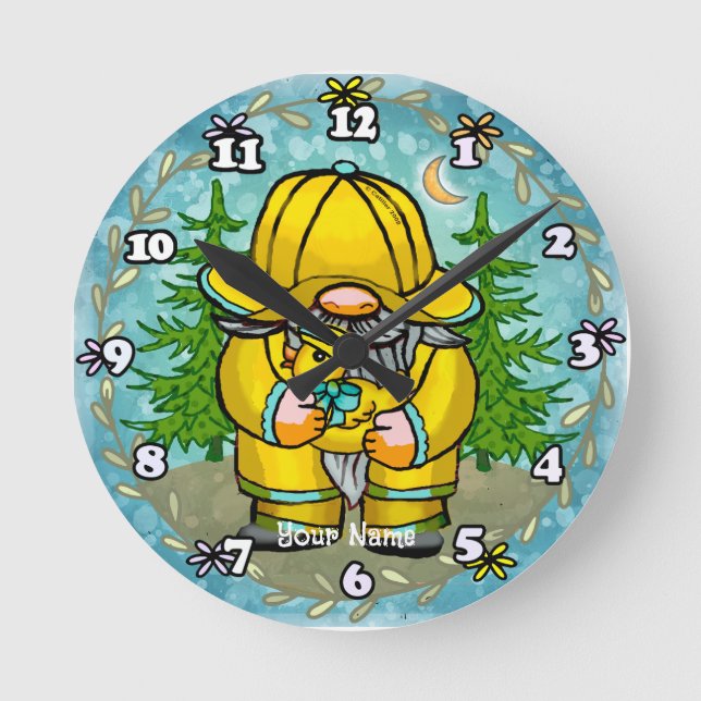 Rainy day gnome  round clock (Front)