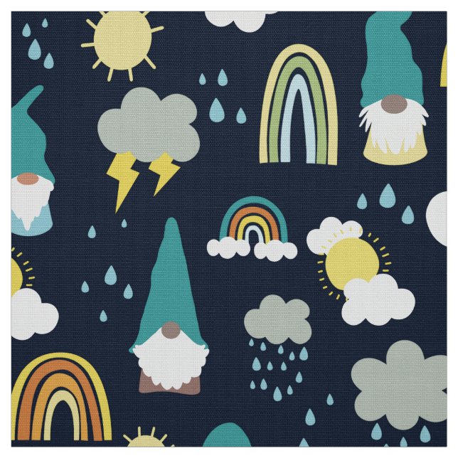 Rainy Day Gnomes Rainbow Kids Fabric (Swatch)