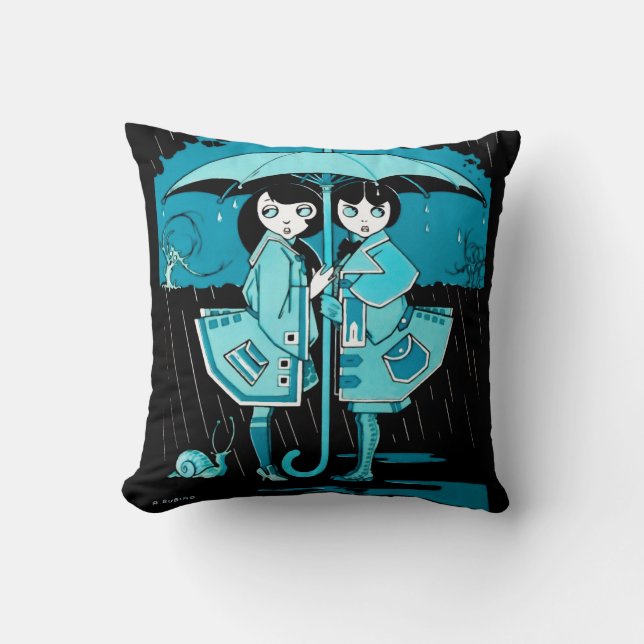 Rainy Day in Blue Throw Pillow (Front)