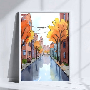 Rainy Day in Boston Watercolor MA Travel Poster