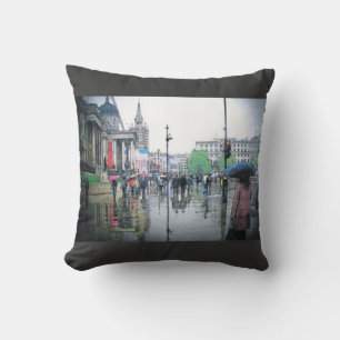 Rainy Day in London England Throw Pillow