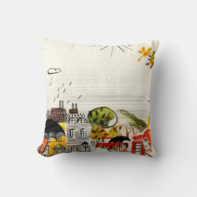 Rainy Day in London Throw Pillow (Front)