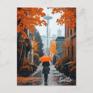 Rainy Day in Seattle Washington Postcard