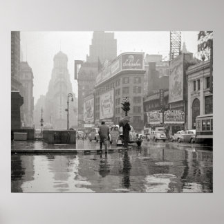 Rainy Day in Times Square, 1943. Vintage Photo Poster