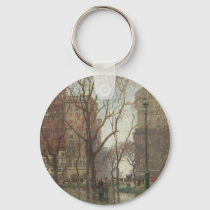 Rainy Day, Madison Square, New York, Paul Cornoyer Keychain
