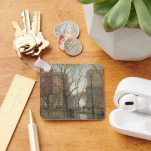 Rainy Day, Madison Square, New York, Paul Cornoyer Keychain