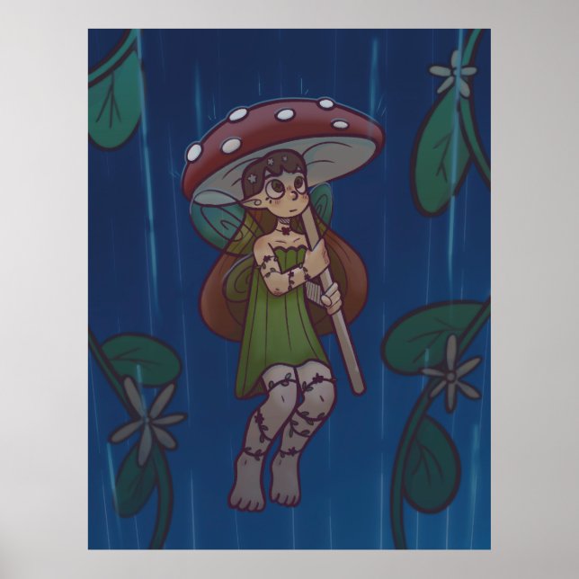 Rainy Day Mushroom Fairy Poster (Front)