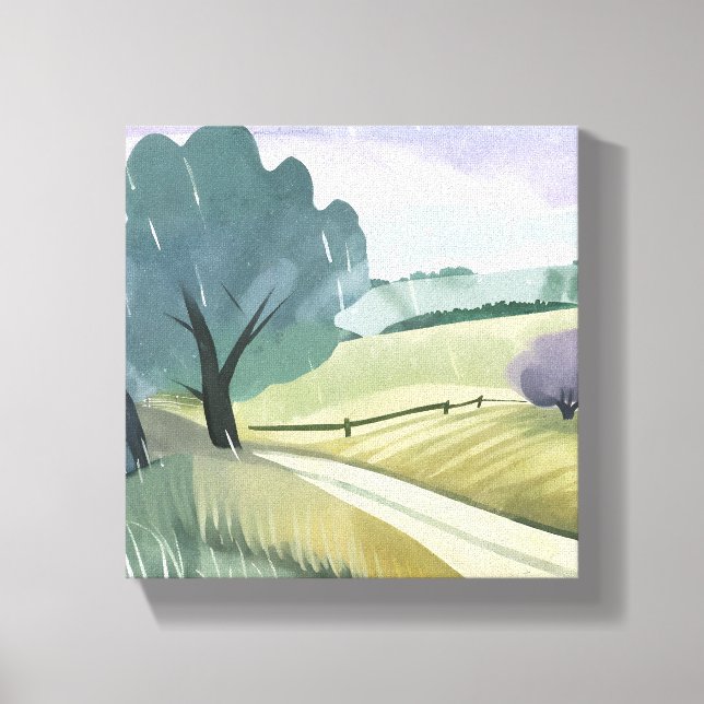 Rainy Day | Nature Watercolor Hills Landscape  Canvas Print (Front)