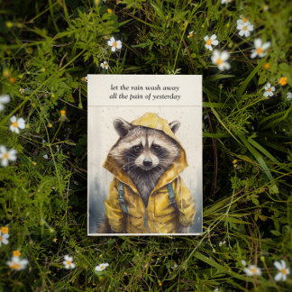 Rainy Day, raccoon yellow raincoat customizable Invitation