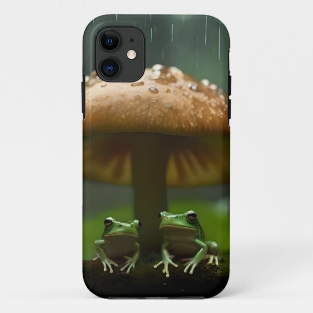 Rainy Day Refuge: Frogs Sheltering Under Mushroom Case-Mate iPhone Case (Back)