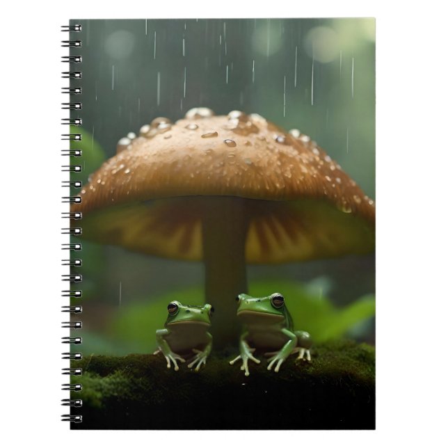 Rainy Day Refuge: Frogs Sheltering Under Mushroom Notebook (Front)
