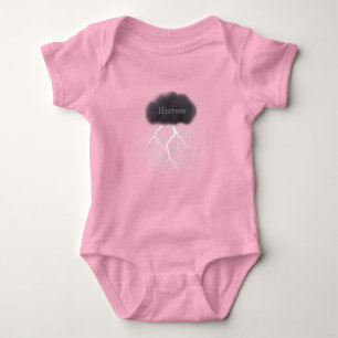 Rainy Day Thunder Cloud With Baby's Name Pink Baby Bodysuit