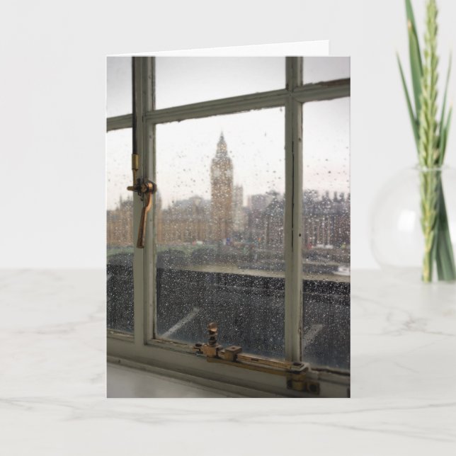Rainy Day View on Big Ben - London Greeting Card (Front)